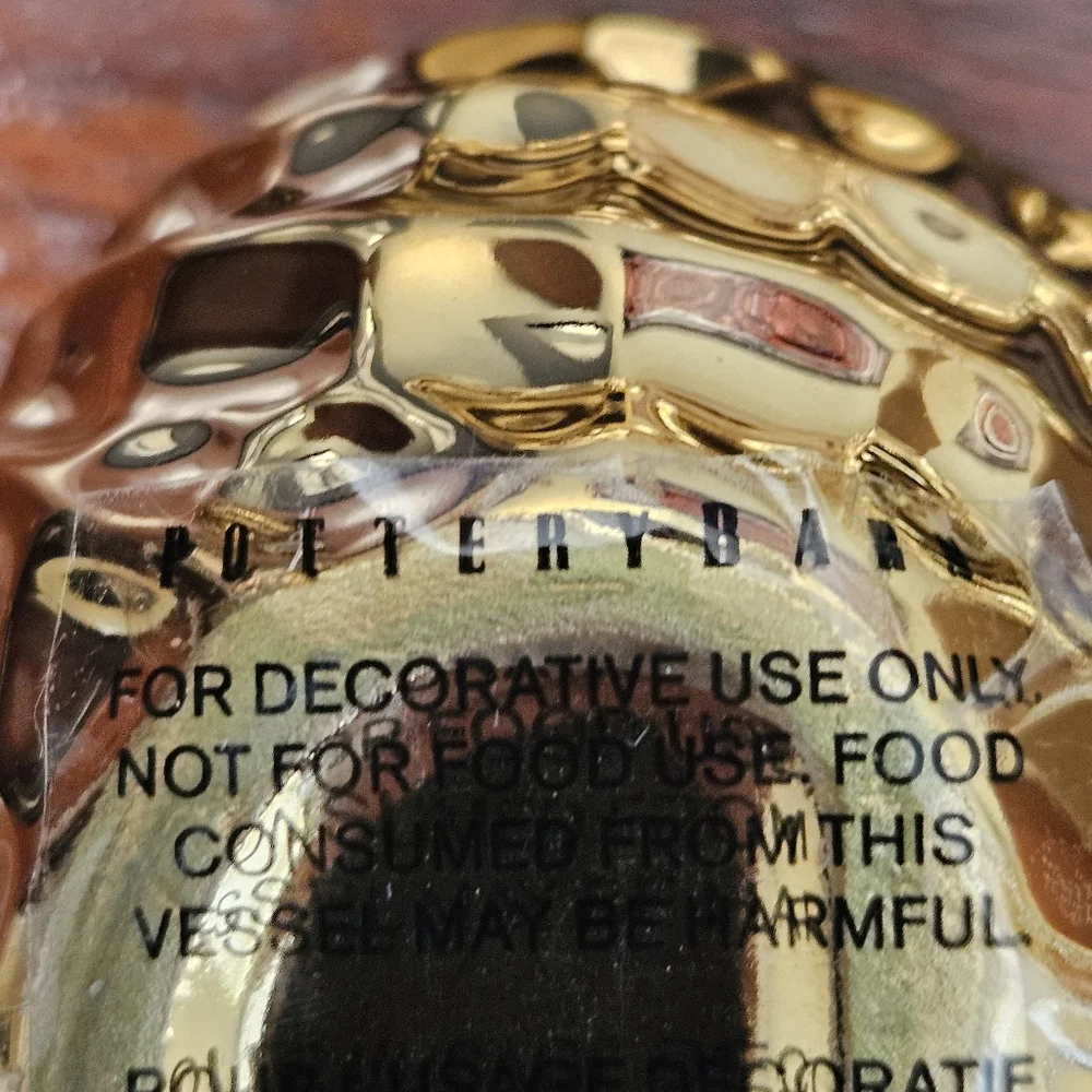 Pottery Barn Gold Lidded Ceramic Peanut Box 4.5ʺL × 2.5ʺW × 2.5ʺH